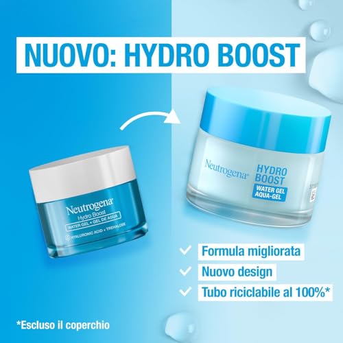 Neutrogena Hydro Boost Acqua Gel Crema idratante viso in gel leggero a base acqua Crema viso Acido Ialuronico per unidratazione intensa Ideale per pelle mista e sensibile 50 ml