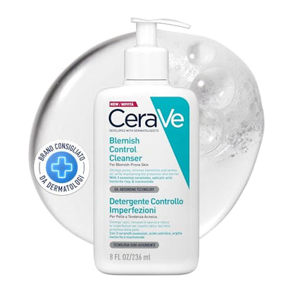 CeraVe Detergente Controllo Imperfezioni Per Pelle Grassa con Tendenza Acneica Azione Purificante Imperfezioni Ridotte Con Acido Salicilico e Argilla Purificante 236 ml