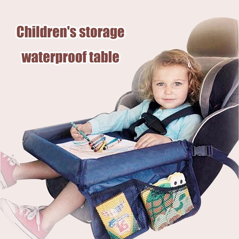 Car Seat Travel Tray Safety Seat Play Table Organizer Storage Snacks Toys Cup Holder Waterproof For Baby Children Kids Stroller