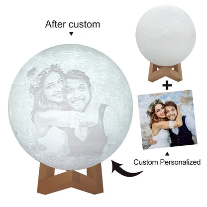 Personalized 3D Printing Moon Lamp Customized Photo Text Night Light USB Rechargeable Birthday Mother Day Valentines Lunar Gift