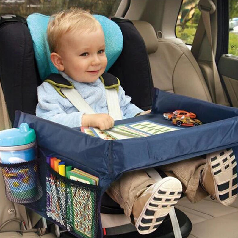 Car Seat Travel Tray Safety Seat Play Table Organizer Storage Snacks Toys Cup Holder Waterproof For Baby Children Kids Stroller