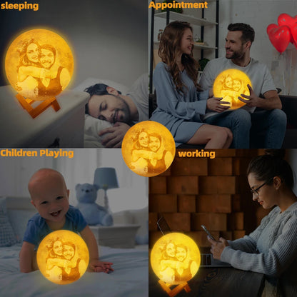 Personalized 3D Printing Moon Lamp Customized Photo Text Night Light USB Rechargeable Birthday Mother Day Valentines Lunar Gift