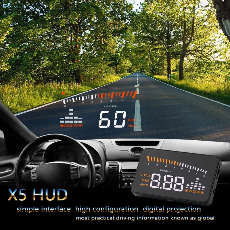 Car Auto Speedometer Electronic X5 Car Speed Projector OBD2 Head Up Display Auto Speedometer Windshield Projector HUD Digital