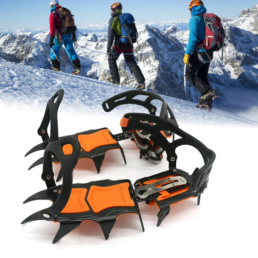 12 Teeth Anti-Skid Crampons Manganese Steel Climbing Gear Snow Ice Climbing Shoe Grippers Crampon Traction Device Mountaineering