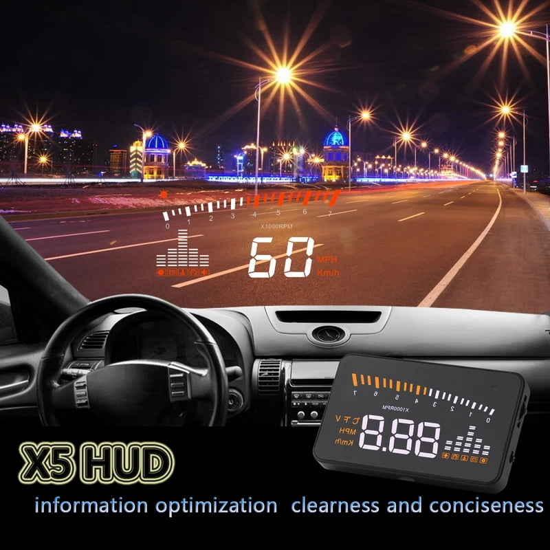 Car Auto Speedometer Electronic X5 Car Speed Projector OBD2 Head Up Display Auto Speedometer Windshield Projector HUD Digital