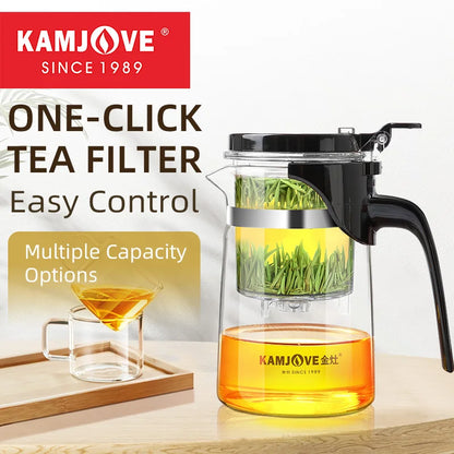 KAMJOVE Heated Resistant Glass Tea Pot Onebutton Filtering Tea Separation Kettle Teapot With Infuser 400900ml Coffee Kettle