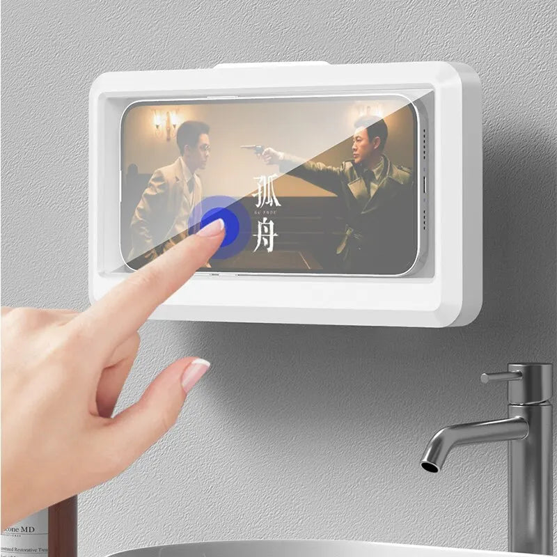 Bathroom Waterproof Phone Holder Home Wall Phone Case Stand Box Selfadhesive Touch Screen Phone Bracket Shower Sealing Storage