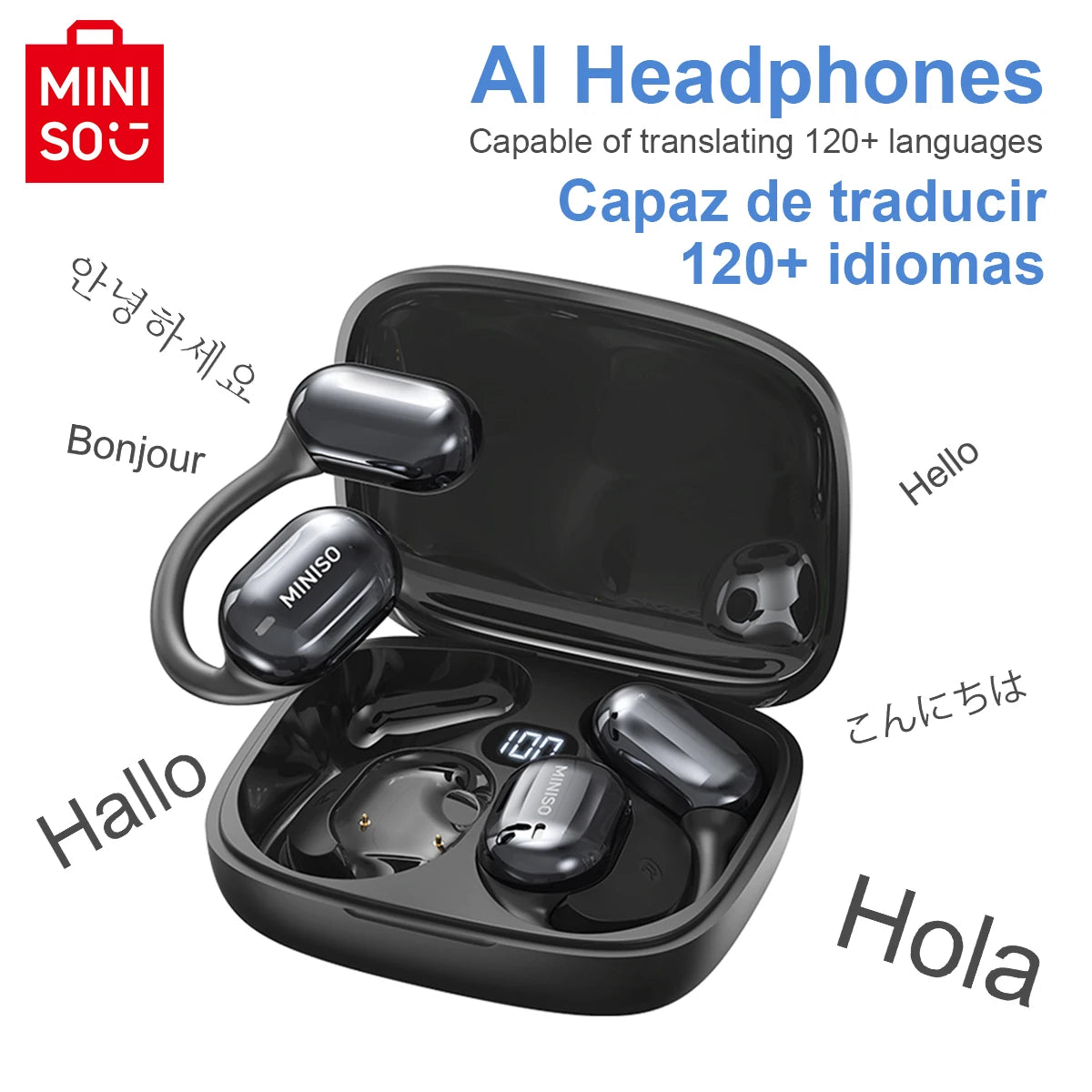 MINISO MS162 Intelligent Bluetooth Translation Earbuds Wireless Headphones Chat Headset Office Travel16mm Driver Unit