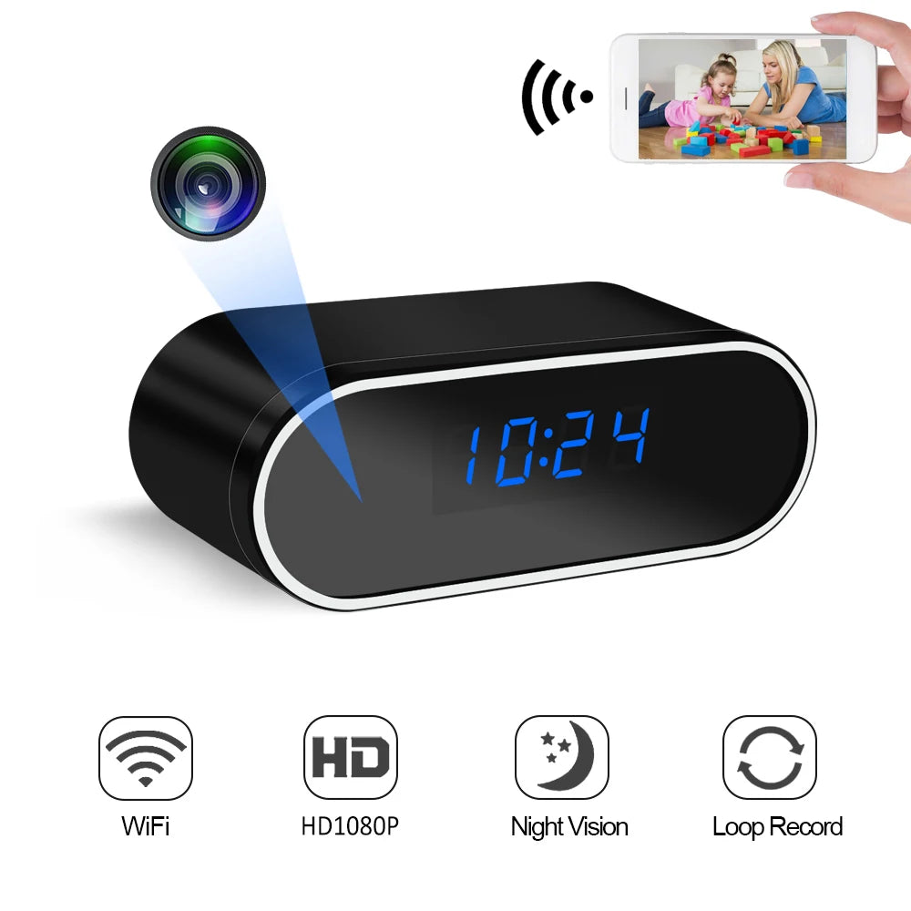 Mini Camera Desktop Clock Full HD 1080P Wireless Wifi Camera Control Infrared Night Vision DVR Home Monitoring Video