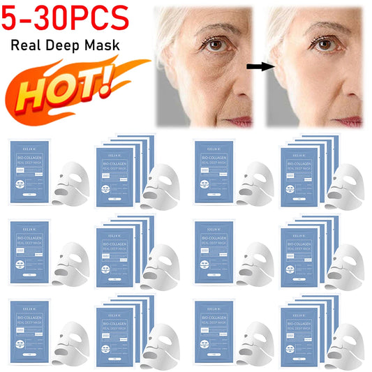 5-30pc Bio-Collagen Real Deep Mask Anti-Wrinkle Lifting Face Mask with Hydrolyzed Collagen Anti-Aging Mask Personal Daily Care