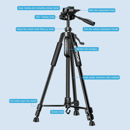 Phone Travel Self Tripod Aluminum Tall 55” 140CM Stand With Quick Plates Mount Pan Head For Canon Nikon DSLR SLR Digital Camera