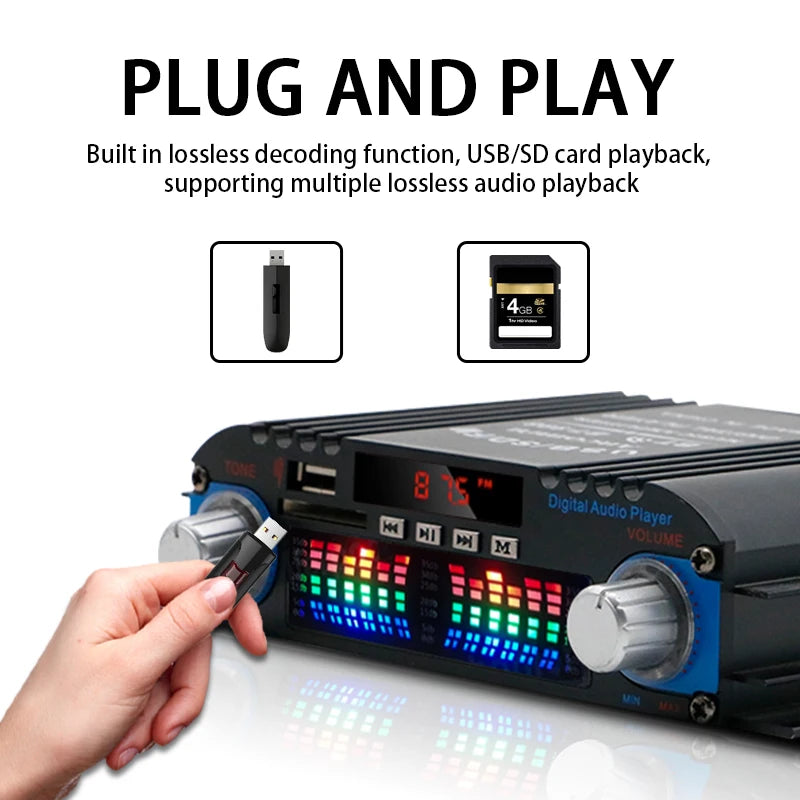 1800W Peak Power HiFi Sound Amplifier Digital 4 Channel Audio Amplifier Bluetooth Karaoke Player FM Radio Support Remote Control