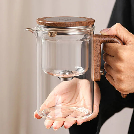 New Water Separation Inner Container Teapot One Click Magnetic Switch Tea Separation Filtration Glass Tea Pot Wood Handle Tea