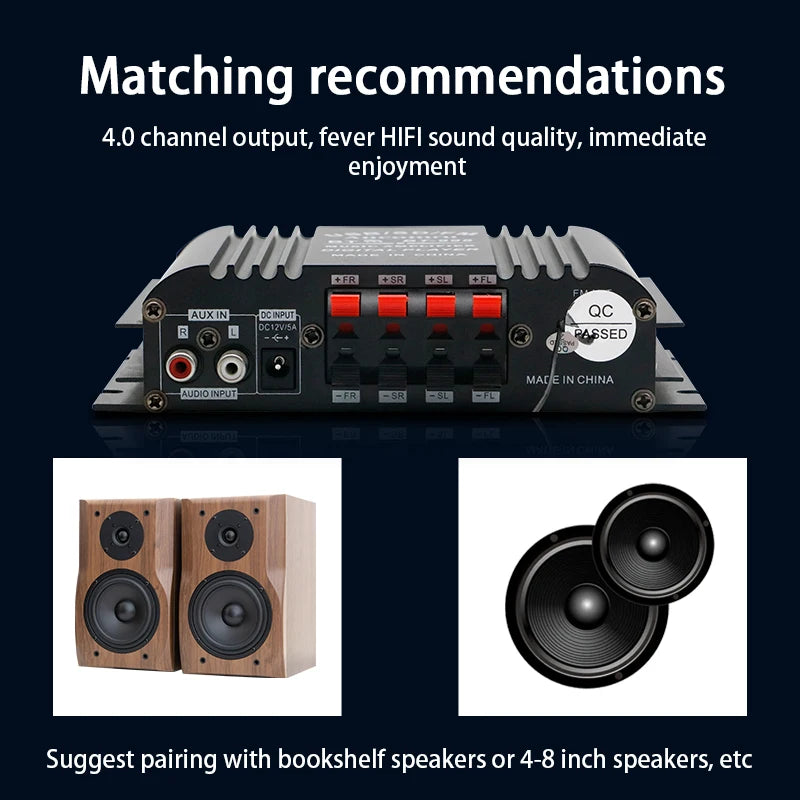 1800W Peak Power HiFi Sound Amplifier Digital 4 Channel Audio Amplifier Bluetooth Karaoke Player FM Radio Support Remote Control