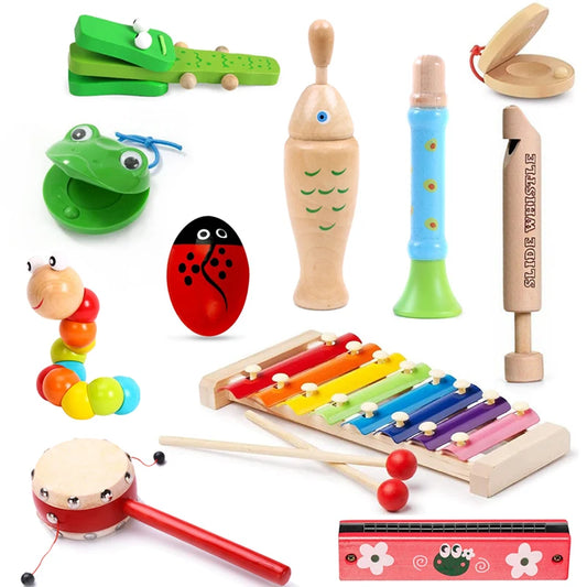 11Pcs Set Kids Baby Montessori Toys Wooden Music Instruments Early Education Learning Brinquedos Pedagogicos Infantil