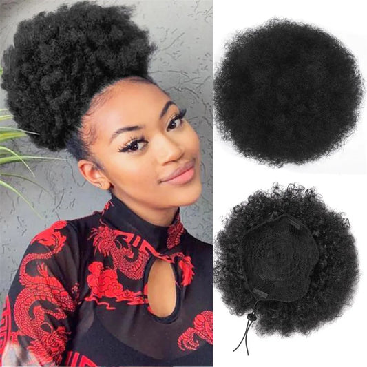 Afro Puff Drawstring Ponytail Kinky Curly Ponytail Wig Clip in Bun Hair Piece for Black Women Human Hair Extension