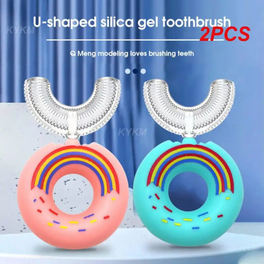 2PCS U-shaped Oral Care Cleaning 2-6years Old Toothbrush Baby Toothbrush Childrens Toothbrush Doughnut Shape Cartoon Creative