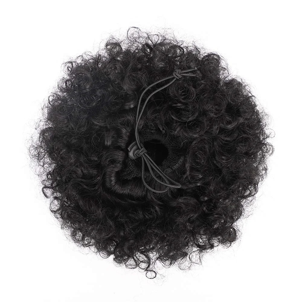 Afro Puff Drawstring Ponytail Kinky Curly Ponytail Wig Clip in Bun Hair Piece for Black Women Human Hair Extension