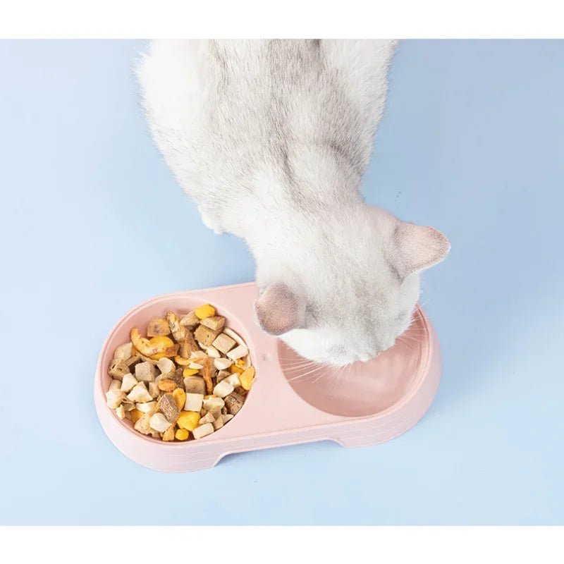 Macaron Pet Double Bowl Plastic Kitten Dog Food Drinking Tray Feeder Cat Feeding Pet Supplies Accessories Pet Products Dog Bowl