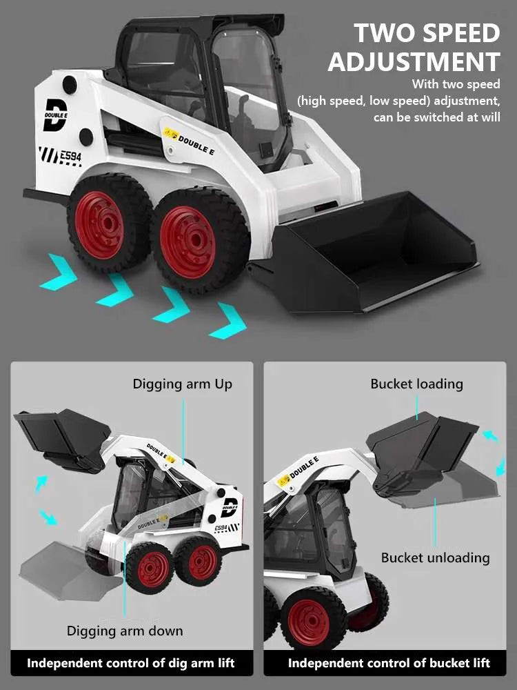 Double E E594 2.4G Remote Control Slip Loader Toy Car RC Engineering Vehicle Excavator Truck with LED Lights Toys for Boys Gifts