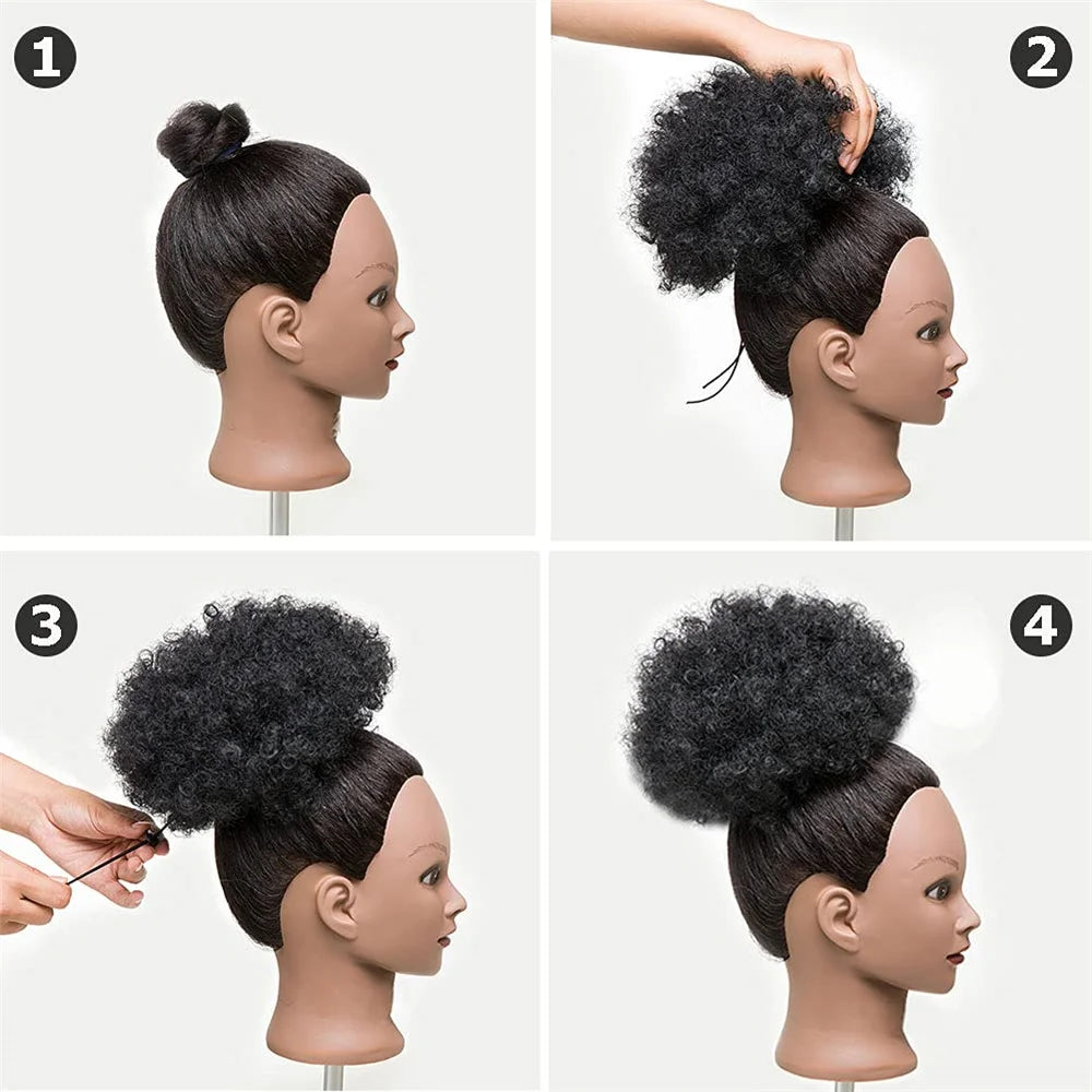 Afro Puff Drawstring Ponytail Kinky Curly Ponytail Wig Clip in Bun Hair Piece for Black Women Human Hair Extension