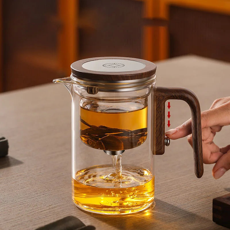 New Water Separation Inner Container Teapot One Click Magnetic Switch Tea Separation Filtration Glass Tea Pot Wood Handle Tea