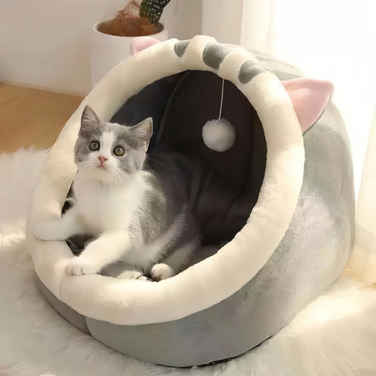 Cute Cat Bed for Indoor Small and Large Cats Dog Tent Soft Pet Kitten House Comfortable Warm Semi Enclosed Plush Pet Cat Bed