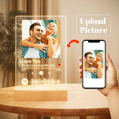 Personalised Acrylic Spotify Photo Plaque with LED Night Light Gift for Her Him Printed Photo with Stand Custom Couple Gift