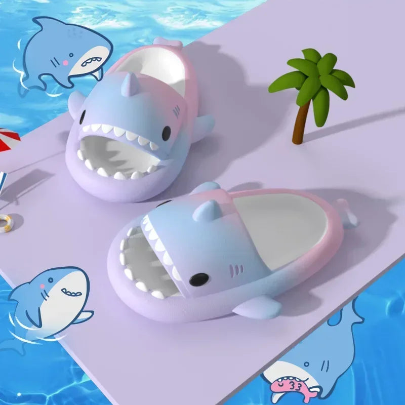 Summer Gradient Shark Slippers Children's Home Bathroom Slippers Baby Non Slip Platform Cute Cartoon Soft Sole Kids Fun Shoes