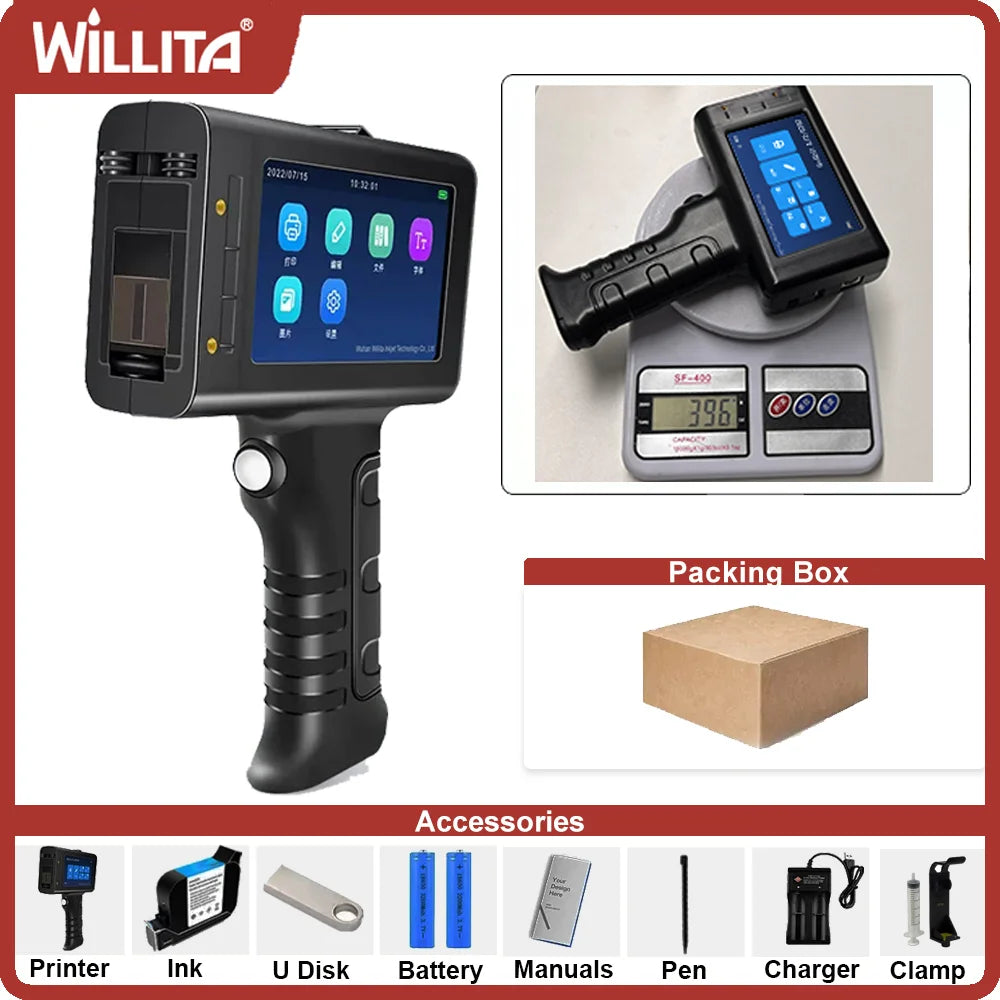 Smart Handheld Inkjet Printer Automatic Coding Machine Assembly Line Label Packaging Bag Qr Code Barcode Expiration Date Printer