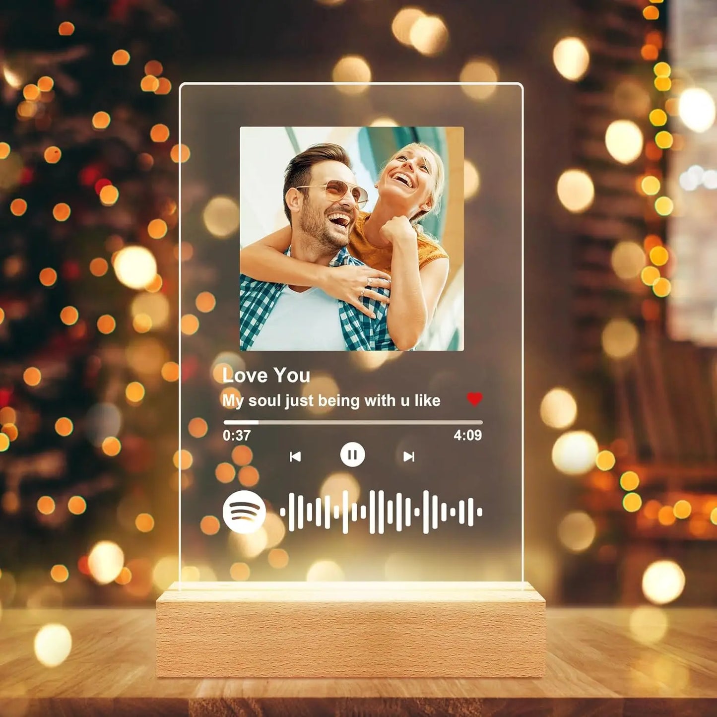 Personalised Acrylic Spotify Photo Plaque with LED Night Light Gift for Her Him Printed Photo with Stand Custom Couple Gift