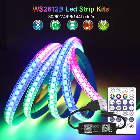 WS2812B LED Strip USB Bluetooth Music Controller Kit Individually Addressable Smart RGB LED Strip 30607496144Ledsm DC5V