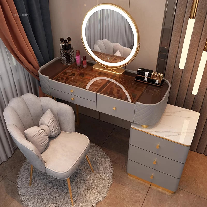 Italian Glass Dressers for Bedroom Small Apartment All-in-one Makeup Dressing Table Simple Creative Design Dresser for Bathroom