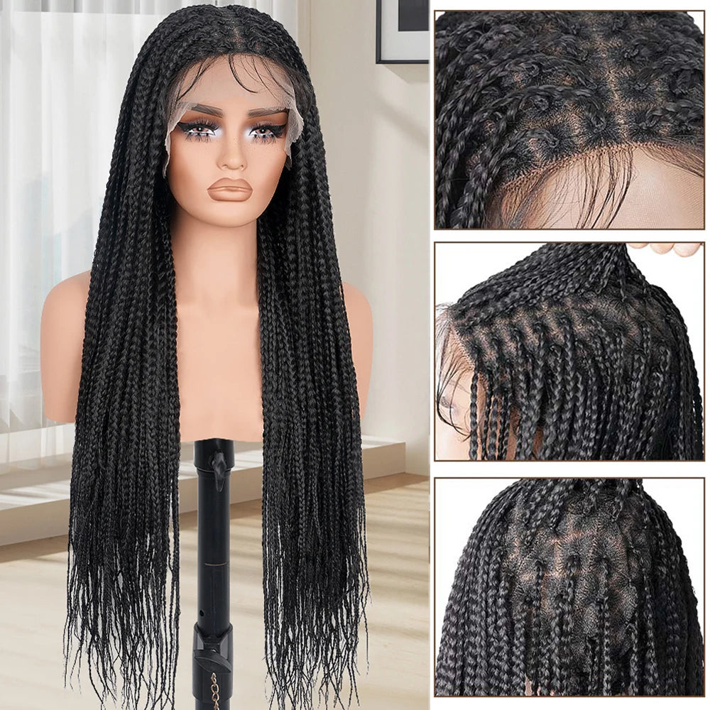 34inch Braided Wigs for Black Women Knotless Box Braid Wig Glueless Full Double Lace Micro Box Braids Wig Pre Plucked with Baby