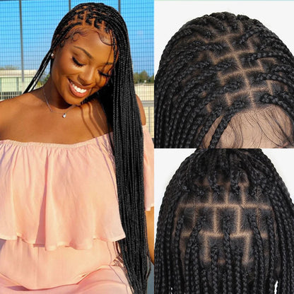 34inch Braided Wigs for Black Women Knotless Box Braid Wig Glueless Full Double Lace Micro Box Braids Wig Pre Plucked with Baby