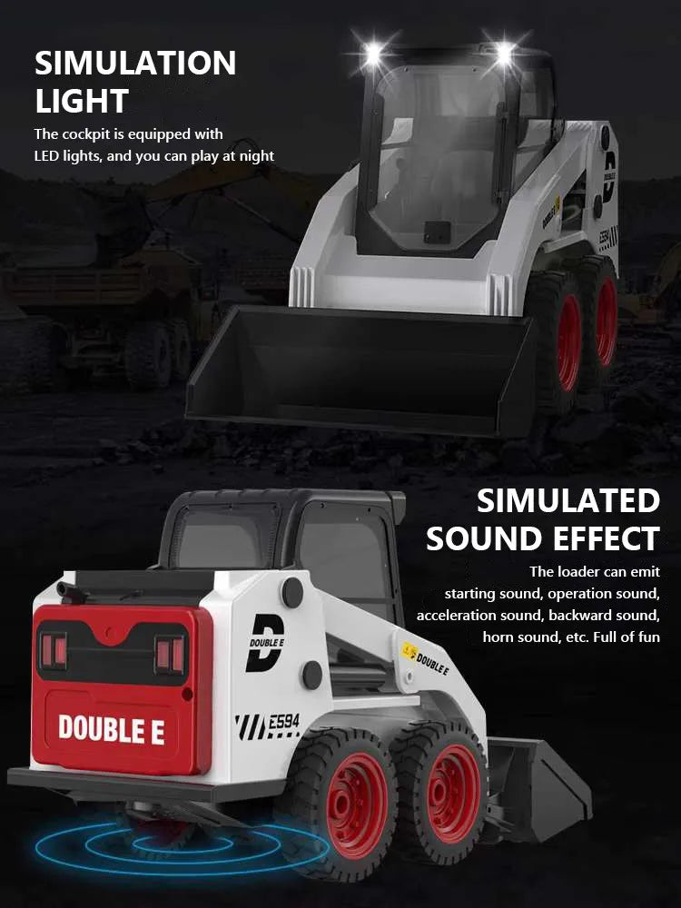 Double E E594 2.4G Remote Control Slip Loader Toy Car RC Engineering Vehicle Excavator Truck with LED Lights Toys for Boys Gifts