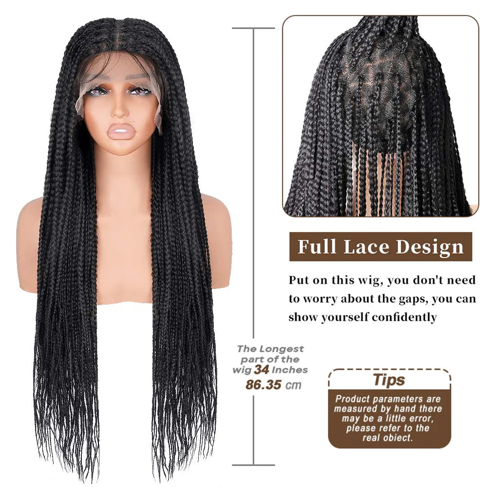 34inch Braided Wigs for Black Women Knotless Box Braid Wig Glueless Full Double Lace Micro Box Braids Wig Pre Plucked with Baby