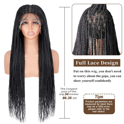 34inch Braided Wigs for Black Women Knotless Box Braid Wig Glueless Full Double Lace Micro Box Braids Wig Pre Plucked with Baby