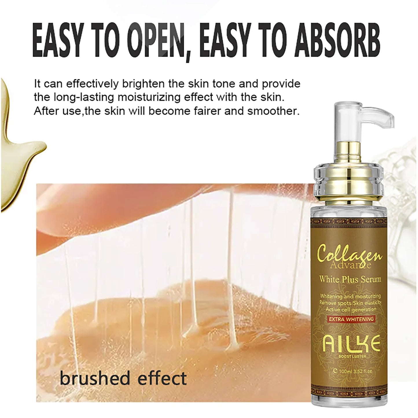 AILKE Skin Whitening Face Serum, Reduce Spots, Moisturizing, Even Skin Tone, With Organic Collagen, Skin Lightening Body Serum