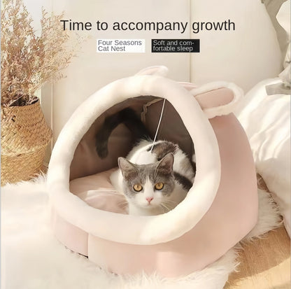 Cute Cat Bed for Indoor Small and Large Cats Dog Tent Soft Pet Kitten House Comfortable Warm Semi Enclosed Plush Pet Cat Bed