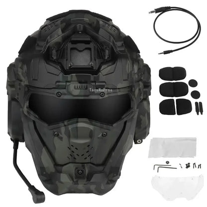 Shooting Sports Helmet Full Covered Protective Tactical Combat Helmets Headset Hunting Paintball Head Protector 2 Lens