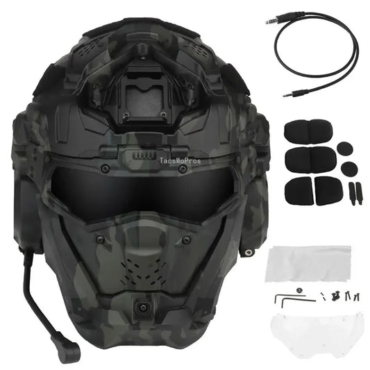 Shooting Sports Helmet Full Covered Protective Tactical Combat Helmets Headset Hunting Paintball Head Protector 2 Lens