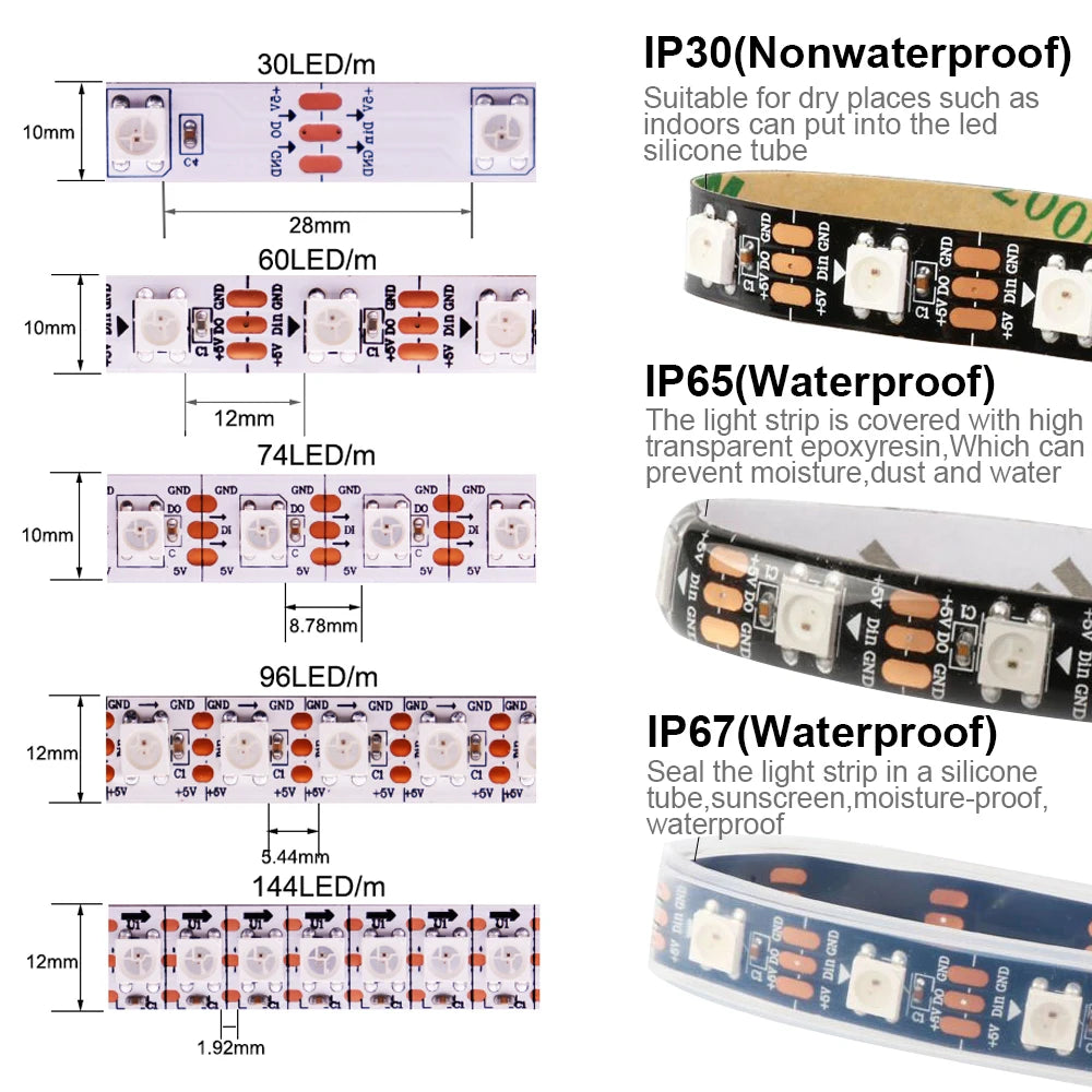 WS2812B LED Strip USB Bluetooth Music Controller Kit Individually Addressable Smart RGB LED Strip 30607496144Ledsm DC5V