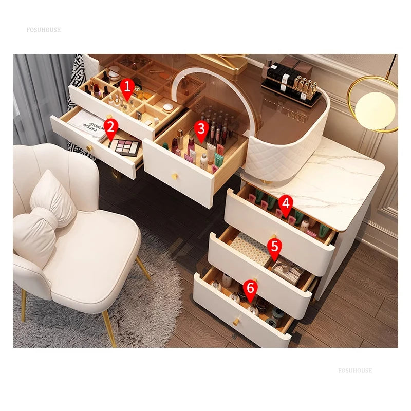 Italian Glass Dressers for Bedroom Small Apartment All-in-one Makeup Dressing Table Simple Creative Design Dresser for Bathroom