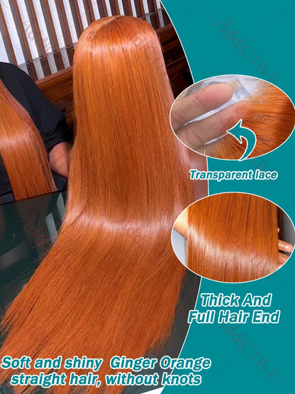 220 30 40 Inch Ginger Orange Bone Straight 13x6 Lace Front Human Hair Wig 13x4 HD Transparent Lace Frontal Wigs