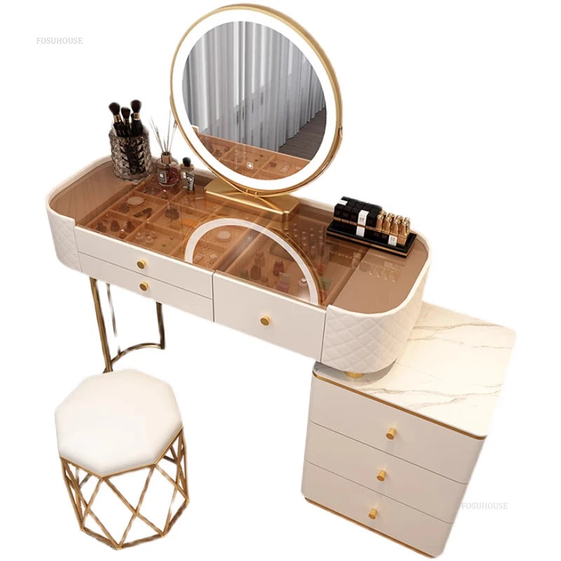 Italian Glass Dressers for Bedroom Small Apartment All-in-one Makeup Dressing Table Simple Creative Design Dresser for Bathroom