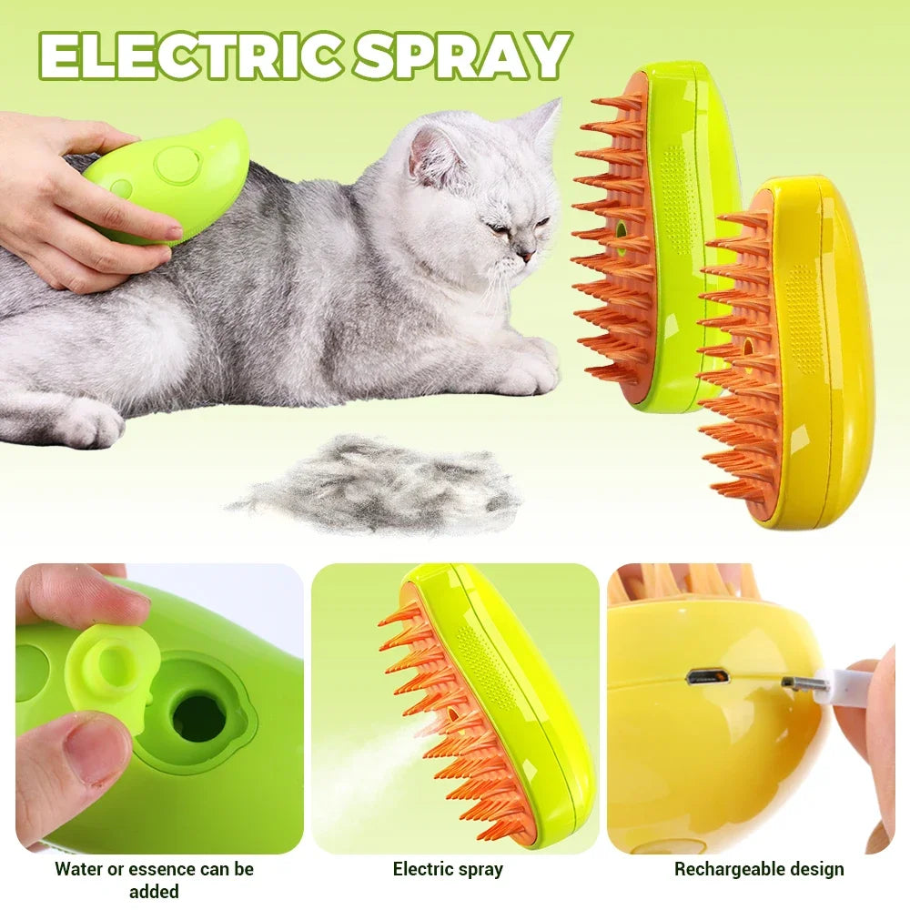 3 in 1 Pet Cat Grooming Hair Removal Spray Brush Pet Cat Steamy Comb Dog Cat Kitten Self Cleaning Massage Steam Brush