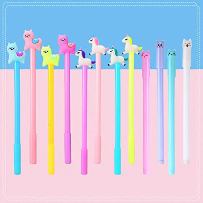 24 Pcs Cute Cartoon Gel Black Ink Pens Set Bulk Assorted Writing Tools Animal Fruit Food Birthday Present Office School Supplies