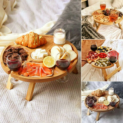 Wooden Folding Picnic Table Multifunctional Portable Casual Snack Tray Folding Leg Dried Dried Fruit Wine Rack For Outdoor