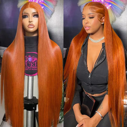 220 30 40 Inch Ginger Orange Bone Straight 13x6 Lace Front Human Hair Wig 13x4 HD Transparent Lace Frontal Wigs